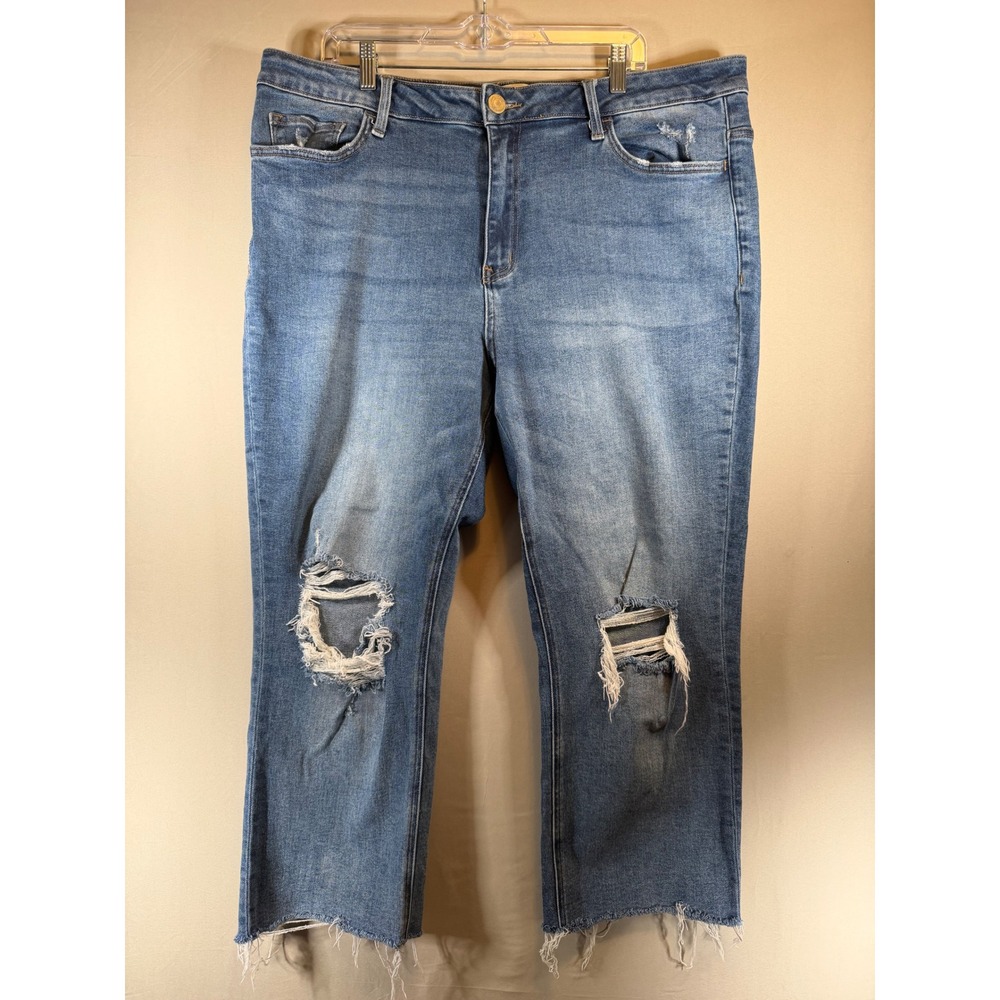 Vervet Los Angeles High Rise Straight Distressed Jeans Blue Size 18 V2210-P